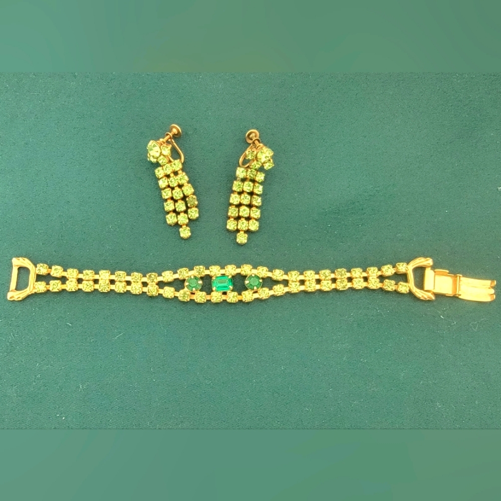 Mid century rhinestone earrings and bracelet